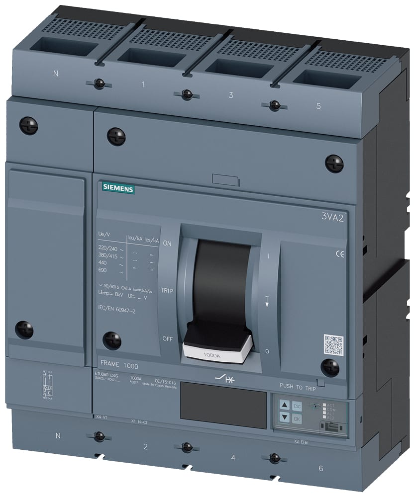 SIEMENS - SIE3VA25105KQ420AA0 INT.AUT.3VA 1000A 4P 55KA ETU8 LSIG L/T