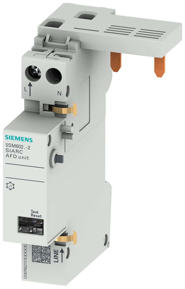 SIEMENS - SIE5SM60242 Modulo Arc Fault Detection Device AFDD, 1 ... 40 A 230 V per interruttore automatico e interruttore magnetotermico differenziale 1+N 2 UM