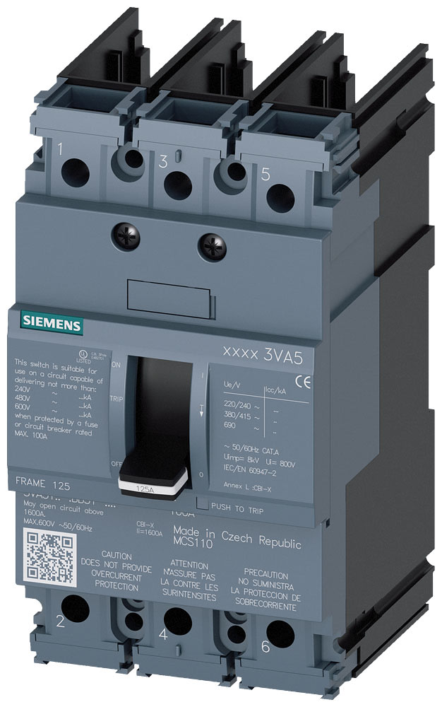 SIEMENS - SIE3VA51101BB310AA0 MCS UL BG125 100A 3P 65KA