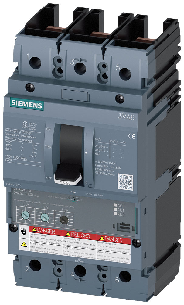 SIEMENS - SIE3VA62105HL310AA0 MCCB UL BG250 100A 3P 35KA ETU3 LI