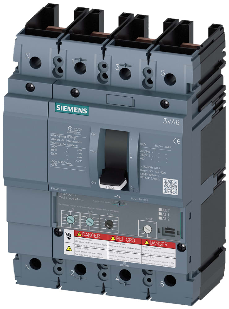 SIEMENS - SIE3VA61156HL410AA0 MCCB UL BG150 150A 4P 65KA ETU3 LI