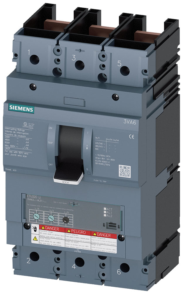 SIEMENS - SIE3VA63255HL312AA0 MCCB UL BG400 250A 3P 35KA ETU3 LI 100%