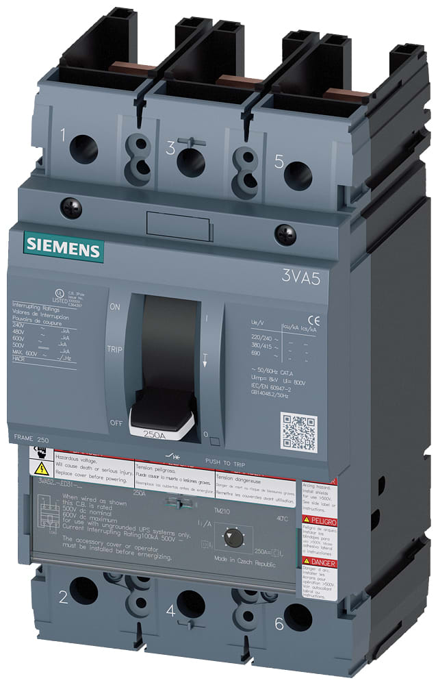 SIEMENS - SIE3VA52256ED310AA0 MCCB UL BG250 250A 3P 65KA TM FTFM