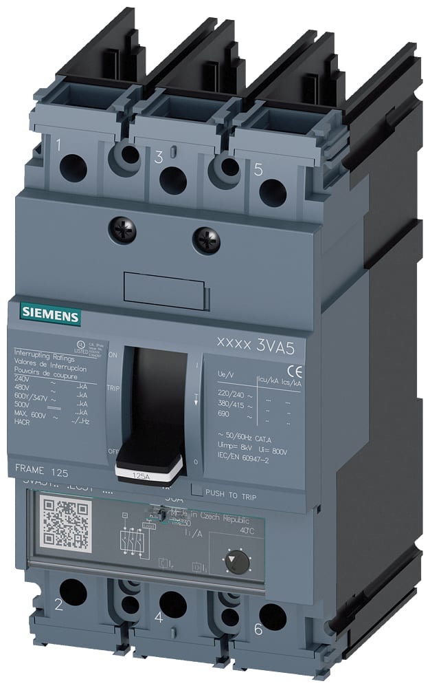SIEMENS - SIE3VA51506EF310AA0 MCCB UL FS125 50A 3P 65KA TM ATAM