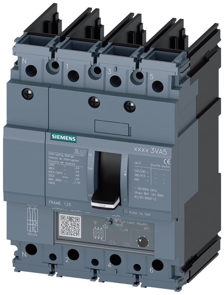 SIEMENS - SIE3VA51204EF410AA0 MCCB UL FS125 20A 4P 25KA TM ATAM