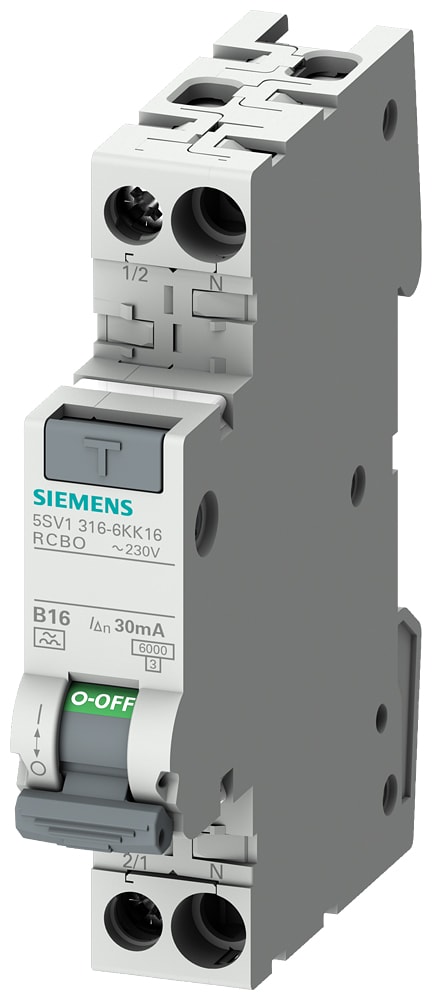SIEMENS - SIE5SV13163KK13 Interruttore magnetotermico differenziale compatto 1P+N 6 kA tipo F 30 mA, super-resistente K, B13