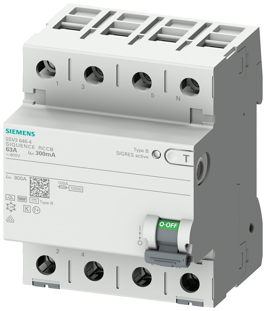 SIEMENS - SIE5SV36424 Interruttore differenziale, a 4 poli, tipo B, con breve ritardo, In: 25 A, 300 mA