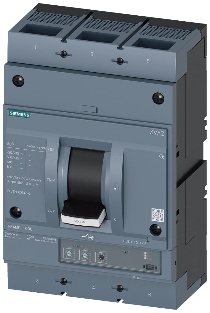 SIEMENS - SIE3VA25637MN320AA0 INT.AUT.3VA 630A 3P 110KA ETU3 LSI L/T