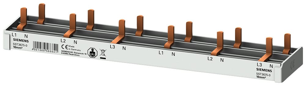 SIEMENS - SIE5ST36750 Sbarra di collegamento a punte compatta, 10mm² collegamento 3p/N 6x AFDD 5SM6 + 6x apparecchi compatti