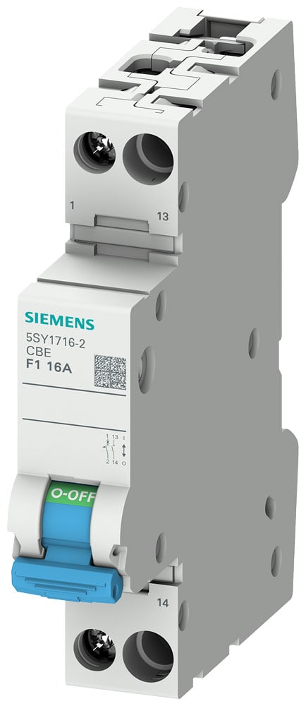 SIEMENS - SIE5SY17162 Interruttore di protezione apparecchi a 1 polo con blocchetto di contatti ausiliari, contatto NO, caratteristica F1, 16 A