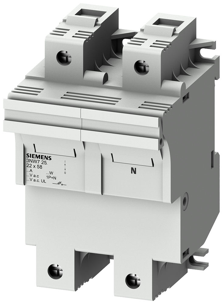SIEMENS - SIE3NW7252 SENTRON, portafusibili per cartucce cilindriche, 22x58 mm, 1 polo+N, In: 100 A, Un AC: 690 V, LED