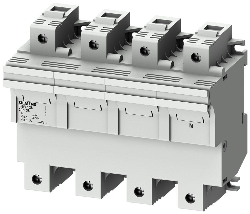 SIEMENS - SIE3NW7262 SENTRON, portafusibili per cartucce cilindriche, 22x58 mm, 3 poli+N, In: 100 A, Un AC: 690 V, LED