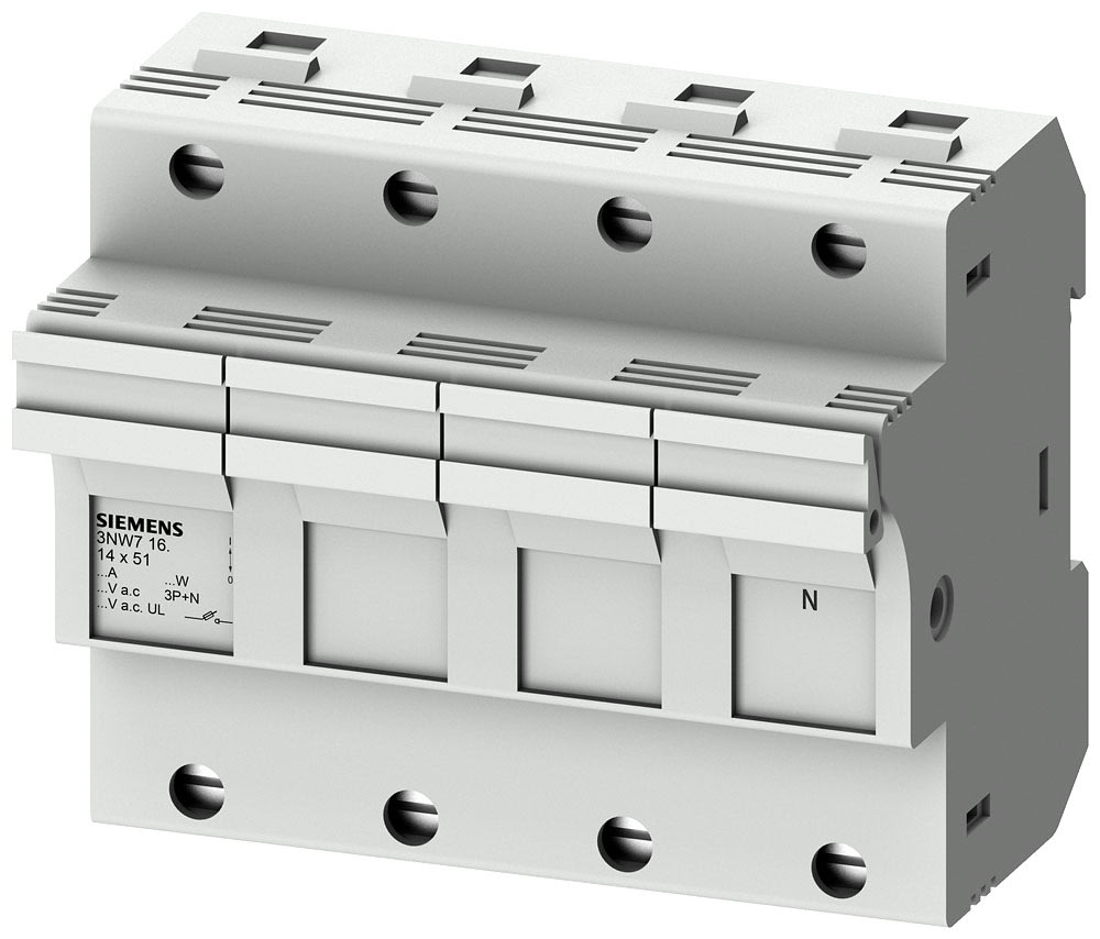 SIEMENS - SIE3NW7162 SENTRON, portafusibili per cartucce cilindriche, 14x51 mm, 3 poli+N, In: 50 A, Un AC: 690 V, LED