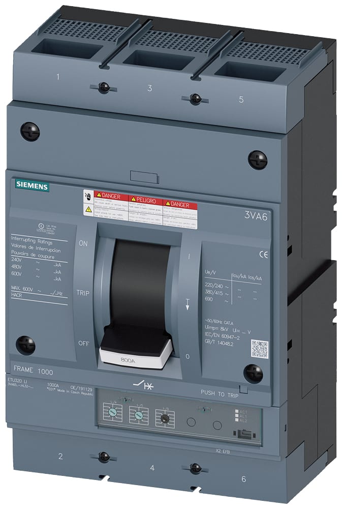 SIEMENS - SIE3VA65805HL320AA0 MCCB UL FS800 800A 3P 35KA ETU3 LI