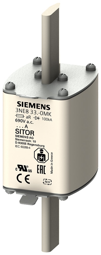 SIEMENS - SIE3NE83320MK Cartuccia fusibile SITOR, con contatti a coltello, NH2, In: 400 A, aR, Un AC: 690 V