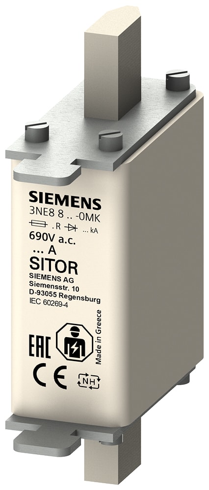 SIEMENS - SIE3NE88240MK Cartuccia fusibile SITOR, con contatti a coltello, NH000, In: 160 A aR, Un AC: 500 V