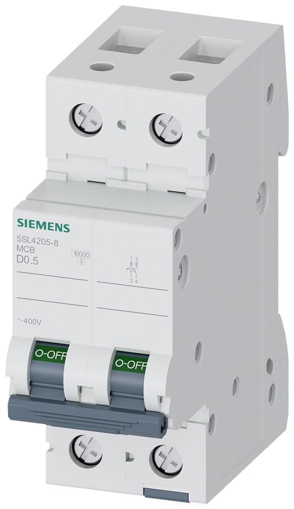 SIEMENS - SIE5SL42058 Interruttore magnetotermico 400V 10kA, 2 poli, D, 0,5A