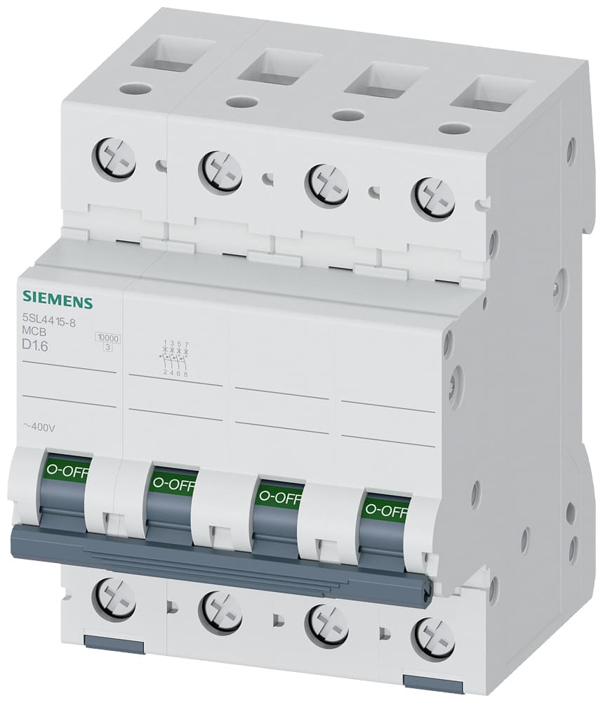 SIEMENS - SIE5SL44158 Interruttore magnetotermico 400V 10kA, 4 poli, D, 1,6A