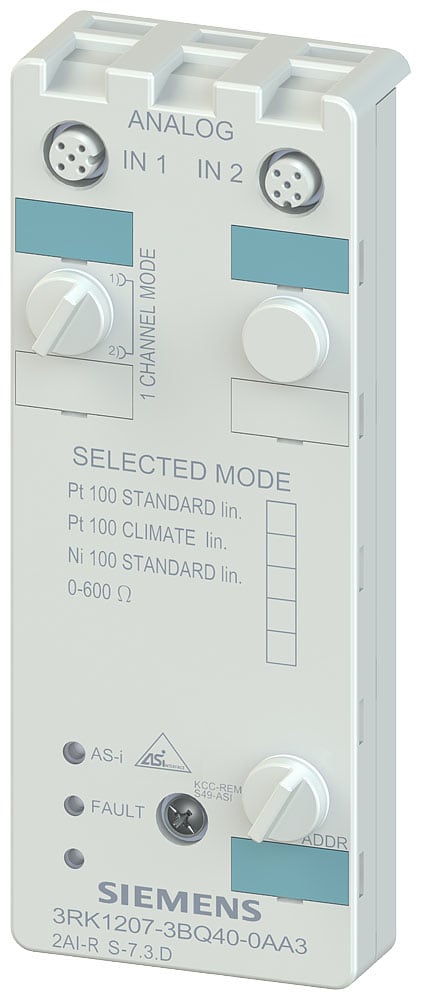 SIEMENS - SIE3RK12073BQ400AA3 Modulo compatto AS-i, IP67, analogico, 2AI, formato numerico S7, 2 x ingressi (M12), PT100 LIN.