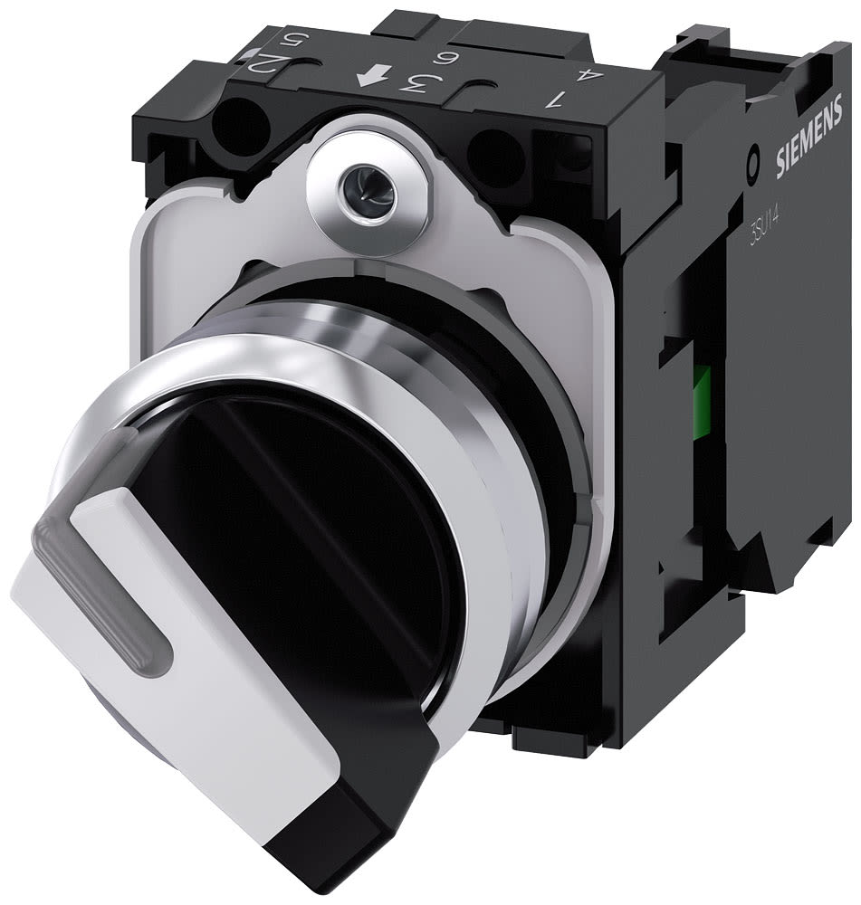 SIEMENS - SIE3SU11502BF601BA0 Selettore, illuminabile, 22 mm, rotondo, in metallo lucido, bianco, 1NO
