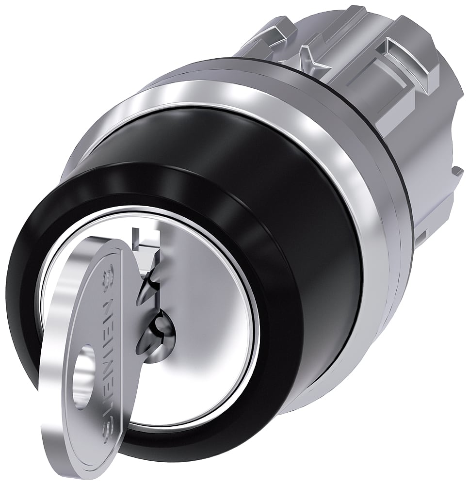 SIEMENS - SIE3SU10504BL110AA0 Selettore a chiave RONIS, 22 mm, rotondo, in metallo lucido, estrazione chiave I+O+II