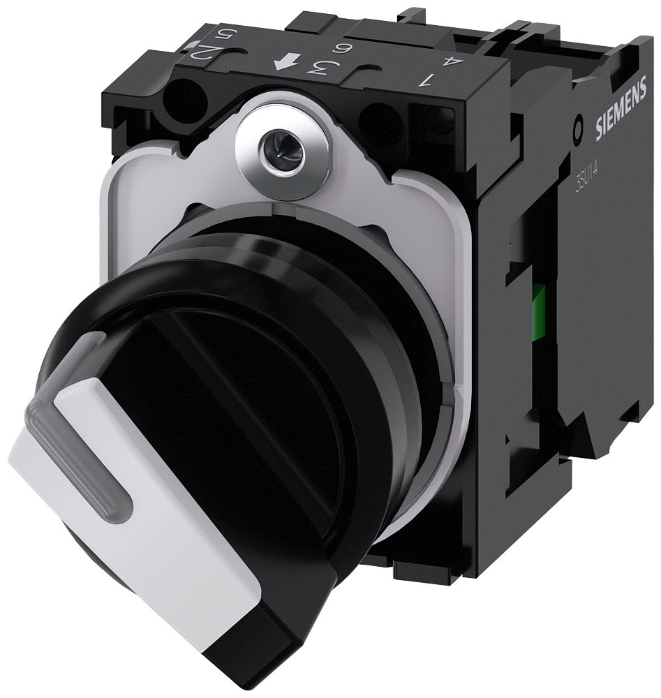 SIEMENS - SIE3SU11032BF601BA0 Selettore, illuminabile, 22 mm, rotondo, in plastica, colore nero, bianco, AC 110 V, 1NO