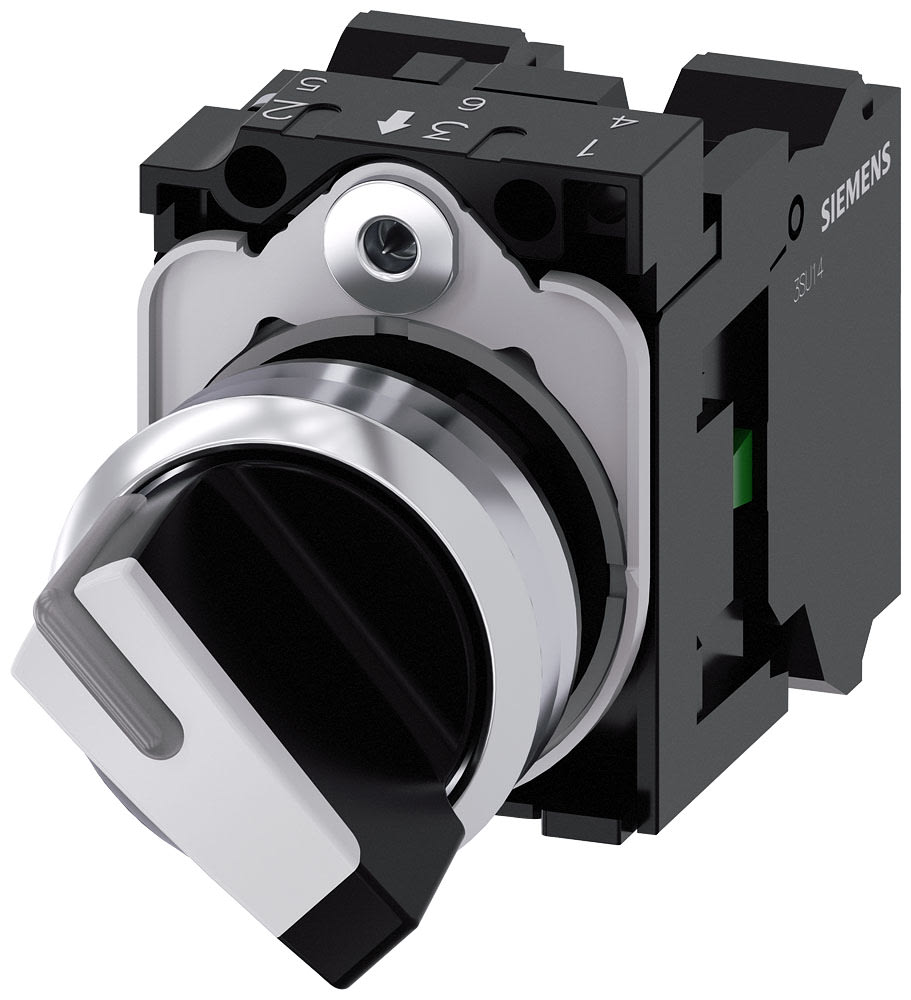 SIEMENS - SIE3SU11502BF603MA0 Selettore, illuminabile, 22 mm, rotondo, in metallo lucido, bianco, 1NO+1NC