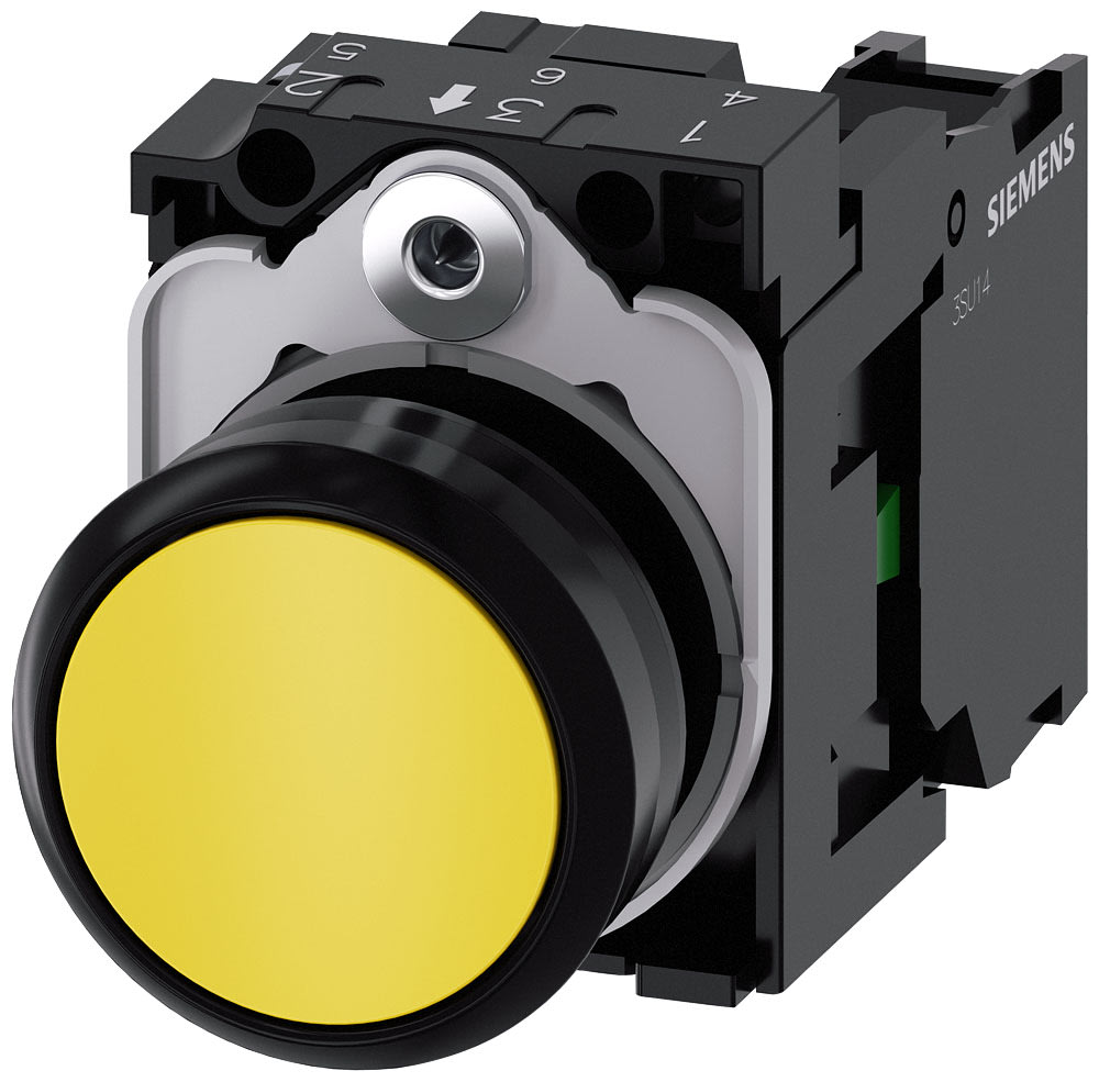 SIEMENS - SIE3SU11000AB301BA0 Pulsante, 22 mm, rotondo, in plastica, colore giallo, bottone, 1NO