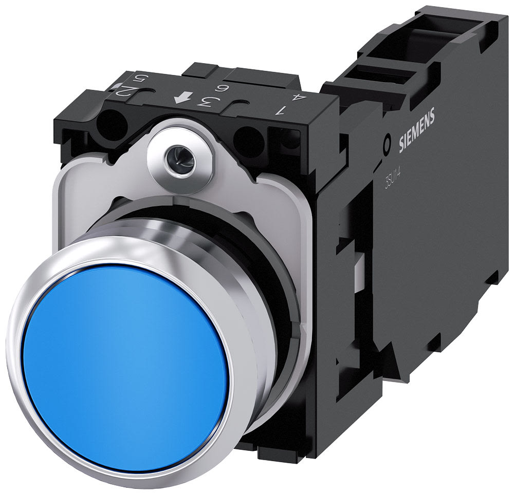 SIEMENS - SIE3SU11500AB501FA0 PULS.PIATTO MOMENT.MET.BLU 1NO+1NC VITE