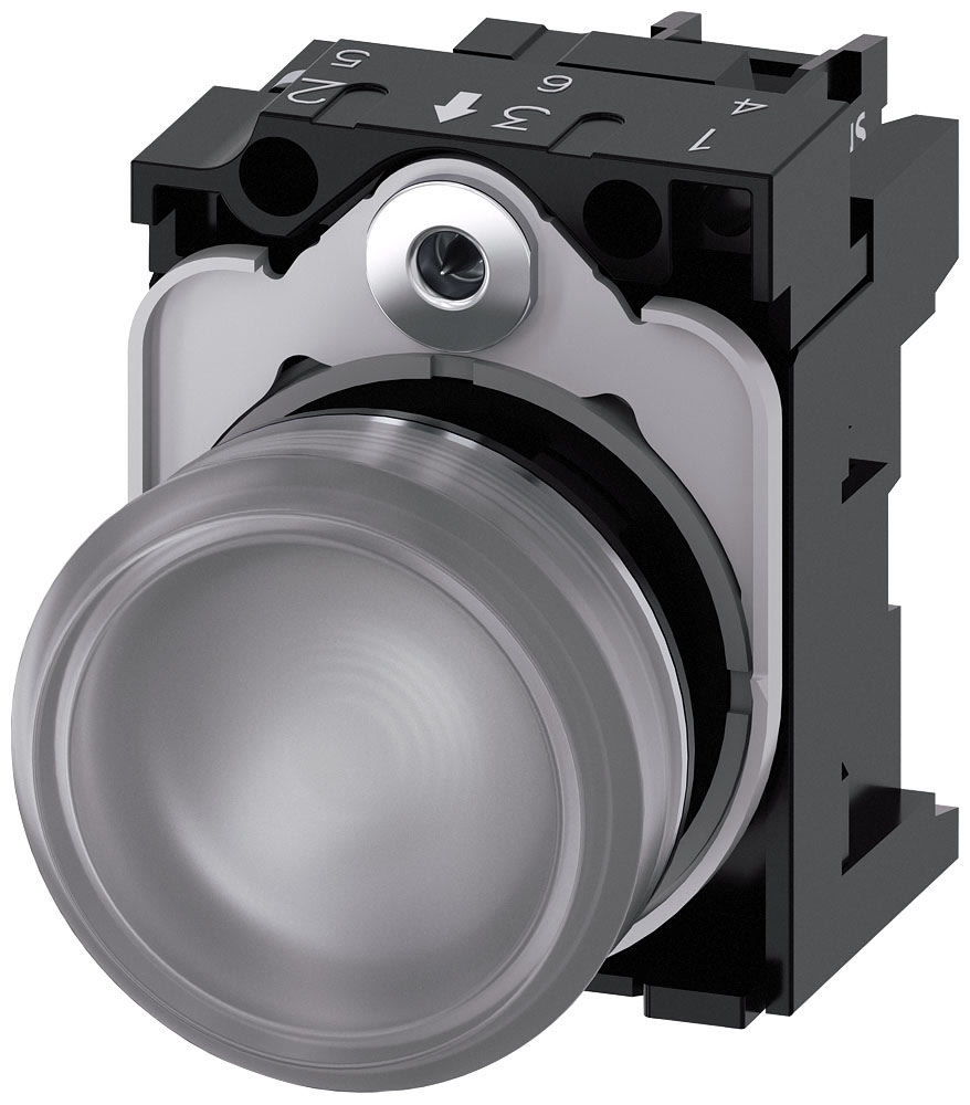 SIEMENS - SIE3SU11526AA701AA0 Indicatore luminoso, 22 mm, rotondo, in metallo lucido, trasparente, gemma, liscia, AC/DC 24 V