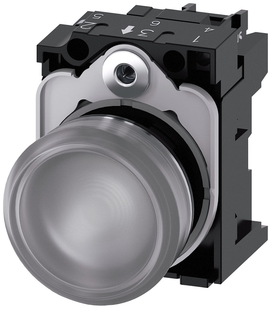 SIEMENS - SIE3SU11566AA701AA0 Indicatore luminoso, 22 mm, rotondo, in metallo lucido, trasparente, gemma, liscia, AC 230 V