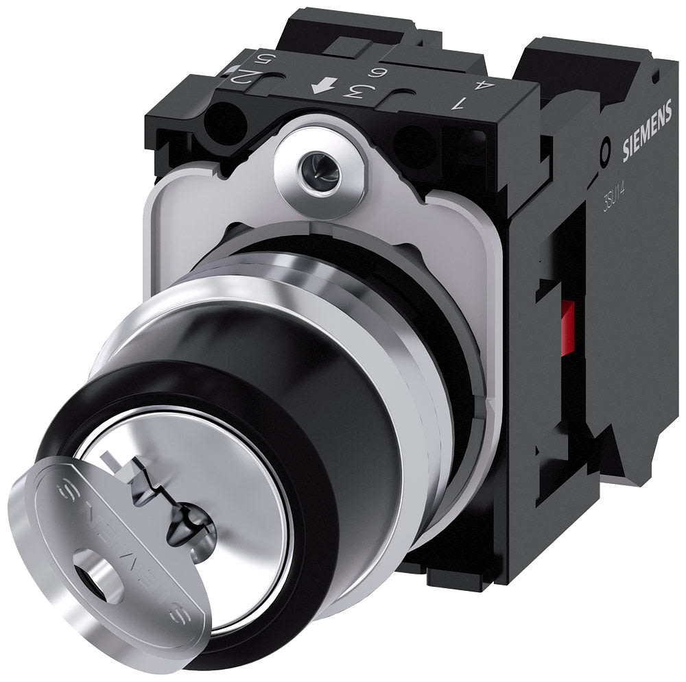 SIEMENS - SIE3SU11504BF013PA0 Selettore a chiave RONIS, 22 mm, rotondo, in metallo lucido, estrazione chiave O