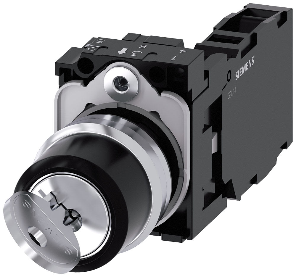 SIEMENS - SIE3SU11504BF111FA0 Selettore a chiave RONIS, 22 mm, rotondo, in metallo lucido, estrazione chiave O+I