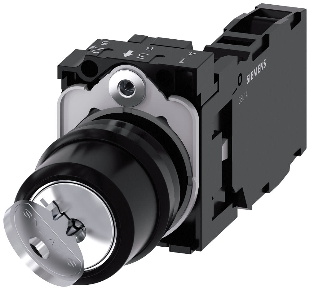 SIEMENS - SIE3SU11004BF111FA0 Selettore a chiave RONIS, 22 mm, rotondo, in plastica, estrazione chiave O+I, 1NO+1NC