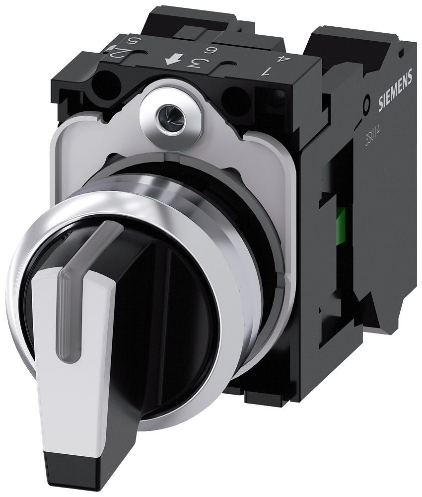 SIEMENS - SIE3SU11502BM603NA0 Selettore, illuminabile, 22 mm, rotondo, in metallo lucido, bianco, 1NO, 1NO