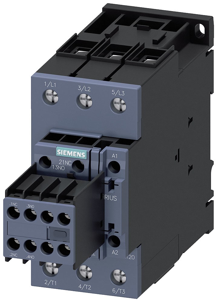 SIEMENS - SIE3RT20371AF04 Contattore, AC-3e, 65 A/30 kW/400 V, a 3 poli, AC 110 V/50 Hz, 2NO+2NC, morsetti a vite