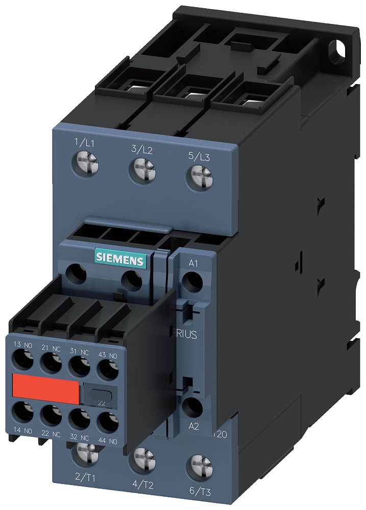 SIEMENS - SIE3RT20381KB443MA0 Contattore dinterfaccia, AC-3e, 80 A/37 kW/400 V, a 3 poli, DC 24 V, 2NO+2NC, morsetti a vite