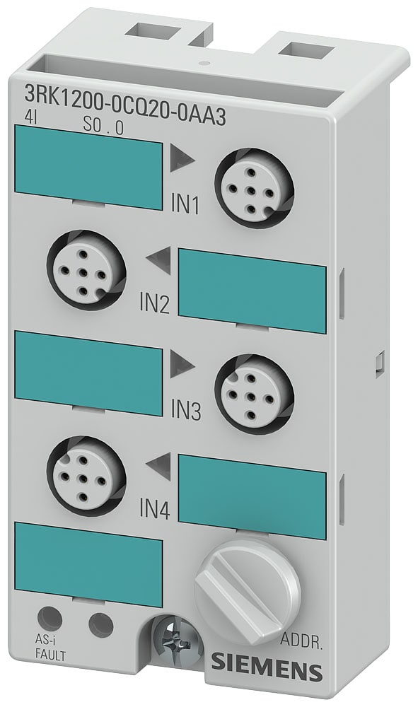 SIEMENS - SIE3RK12000CQ200AA3 Modulo compatto AS-i K45, IP67, digitale, 4 x 1 ingressi, max. 200 mA. PNP, 4 x prese M12