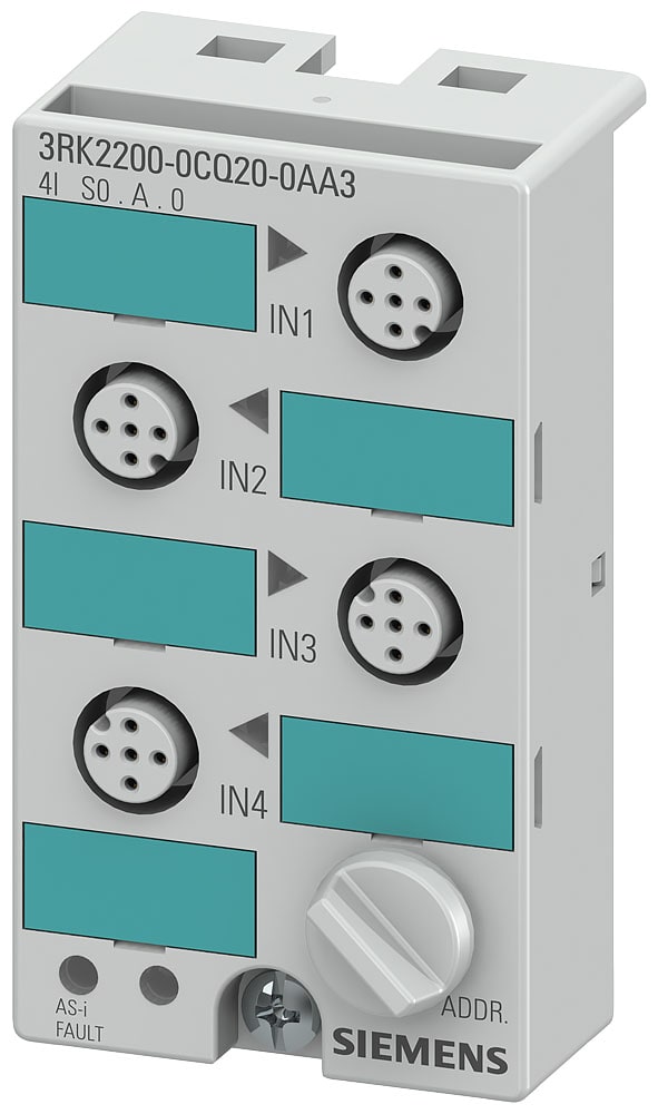 SIEMENS - SIE3RK22000CQ200AA3 Modulo compatto AS-i K45, slave A/B, IP67, digitale, 4 x 1 ingressi, max. 200 mA, PNP
