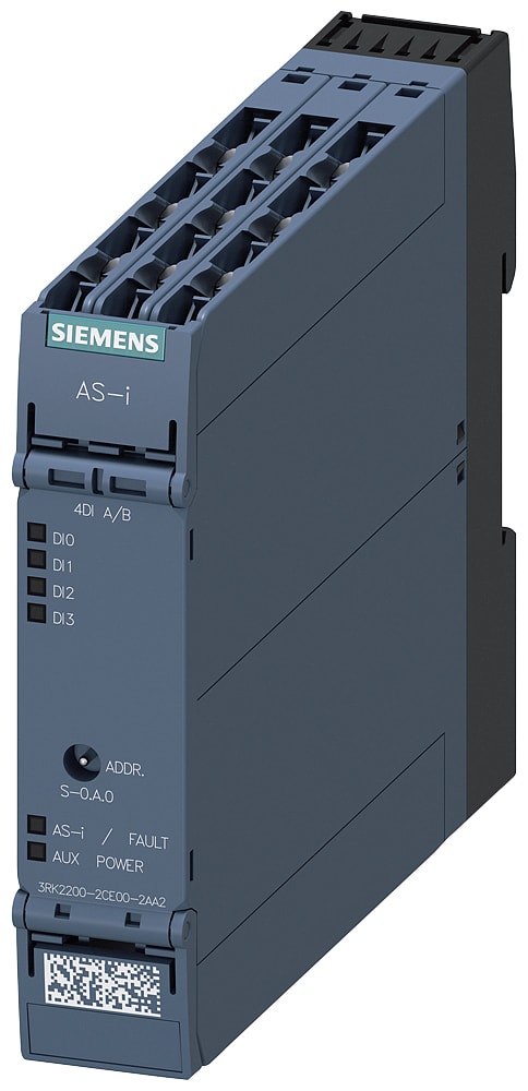 SIEMENS - SIE3RK22002CE002AA2 Modulo ASi SlimLine Compact A/B Slave 4DI, IP20, 4 x ingressi per sensori a 3 conduttori 22,5 mm