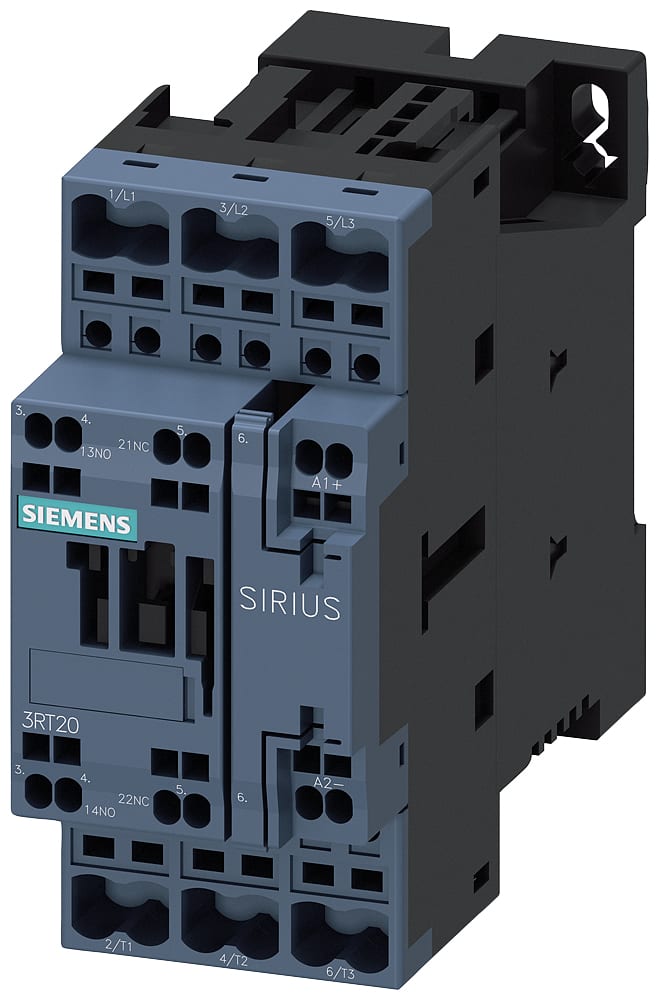 SIEMENS - SIE3RT20282NB30 Contattore, AC-3e, 38 A/18,5 kW/400 V, a 3 poli, AC/DC 21 ... 28 V, 1NO+1NC, morsetti a molla