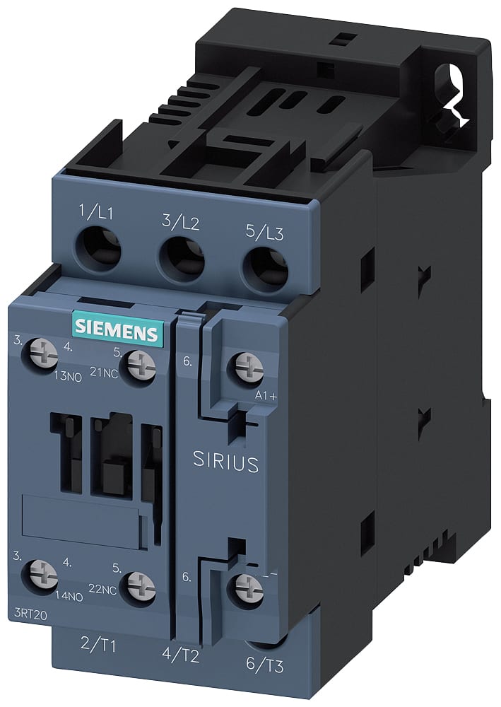 SIEMENS - SIE3RT20241NB30 Contattore, AC-3e, 12 A/5,5 kW/400 V, a 3 poli, AC/DC 21 ... 28 V, 1NO+1NC, morsetti a vite
