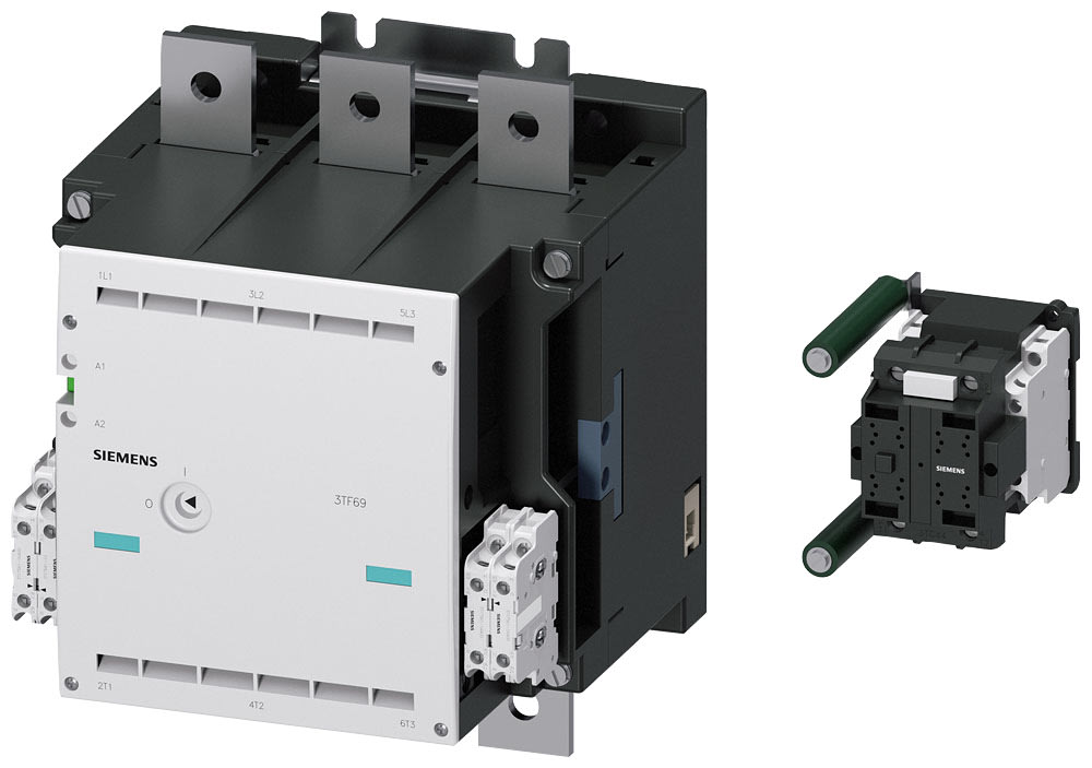 SIEMENS - SIE3TF69331QV7 Contattore gr. costr. 14, a 3 poli, AC-3 450 kW, 400/380 V (690 V), blocchetto di contatti ausiliari 33 (3NO+3NC)