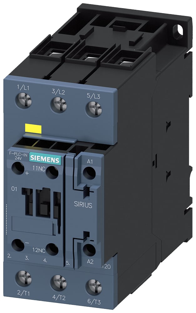 SIEMENS - SIE3RT20371SB30 Contattore, AC-3e, 65A/400V, a 3 poli, AC/DC 21...33V, F-PLC-IN, 1NC, morsetti a vite