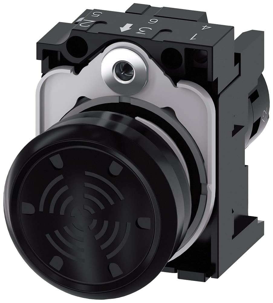 SIEMENS - SIE3SU12006LB101AA0 Segnalatore acustico, 22 mm, rotondo, in plastica, nero, suono continuo, 4,5 kHz, AC/DC 24 V
