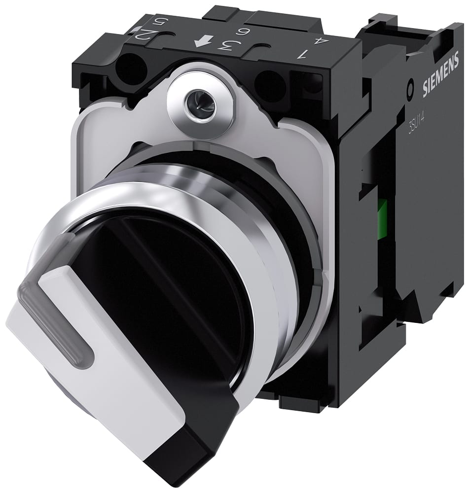 SIEMENS - SIE3SU11502BC601BA0 Selettore, 22 mm, rotondo, in metallo, lucido, bianco, ad impulso, 1NO