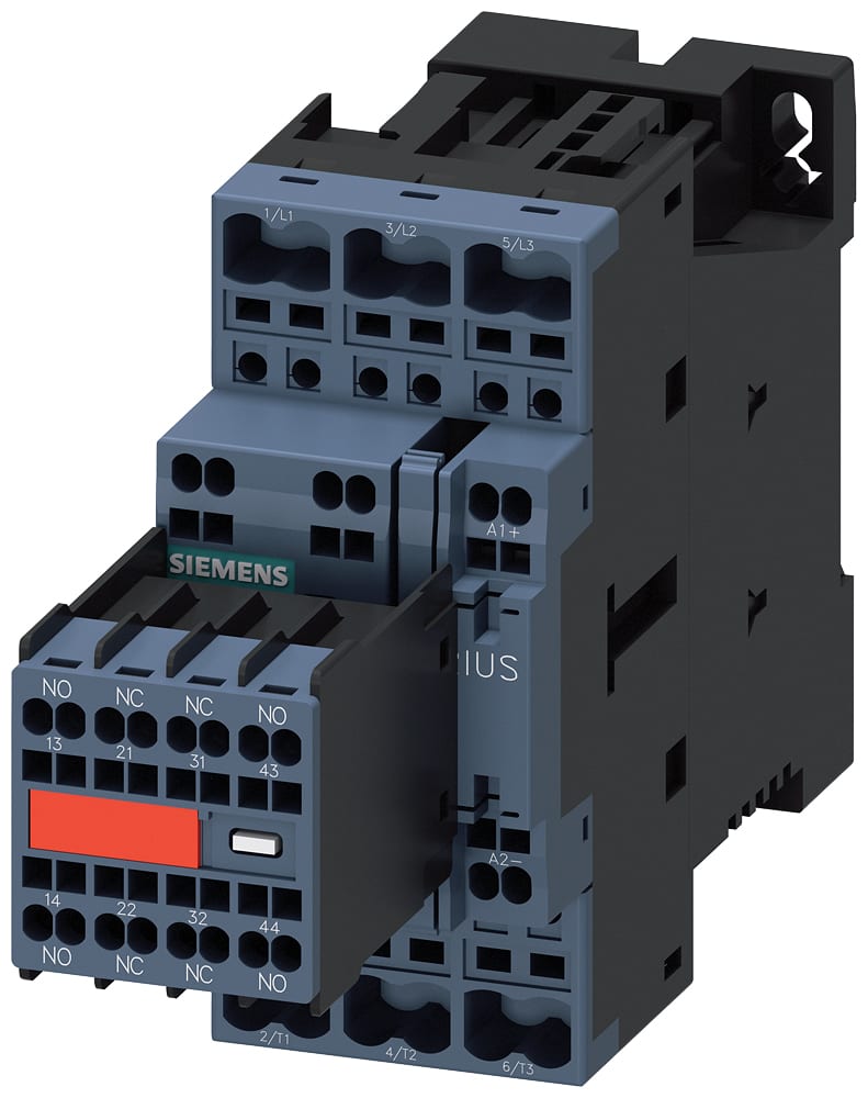 SIEMENS - SIE3RT20242BB443MA0 Contattore, AC-3e, 12 A/5,5 kW/400 V, a 3 poli, DC 24 V, 2NO+2NC, morsetti a molla