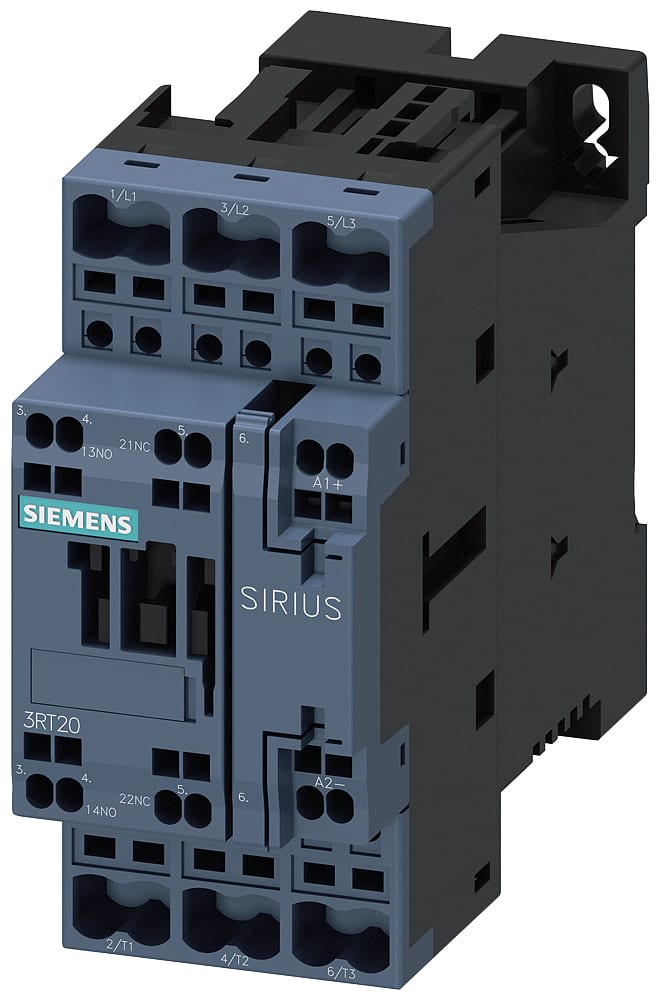 SIEMENS - SIE3RT20262FB40 Contattore, AC-3e, 25 A/11 kW/400 V, a 3 poli, DC 24 V, 1NO+1NC, morsetti a molla