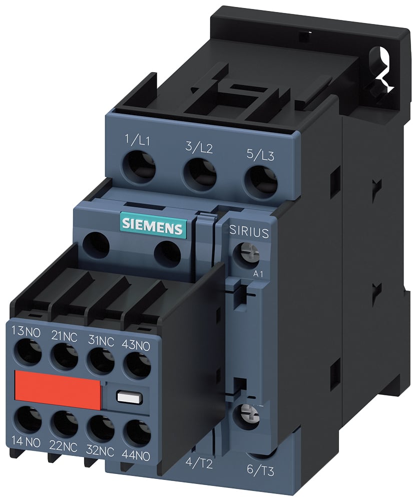 SIEMENS - SIE3RT20261AK643MA0 Contattore, AC-3e, 25 A/11 kW/400 V, a 3 poli, AC 110 V/50 Hz, 120 V/60 Hz, 2NO+2NC, morsetti a vite
