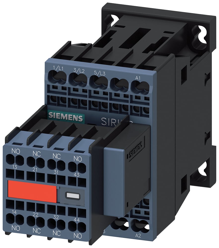 SIEMENS - SIE3RT20172CP043MA0 Contattore, AC-3e, 12 A/5,5 kW/400 V, a 3 poli, AC 230 V, 50/60 Hz, 2NO+2NC, morsetti a molla